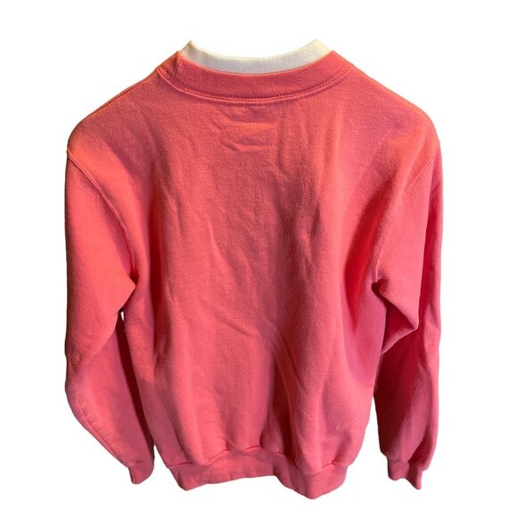 Vintage 90s Flower Embroidered Top Stitch Pink Pullover Sweatshirt Top - Picture 2 of 9